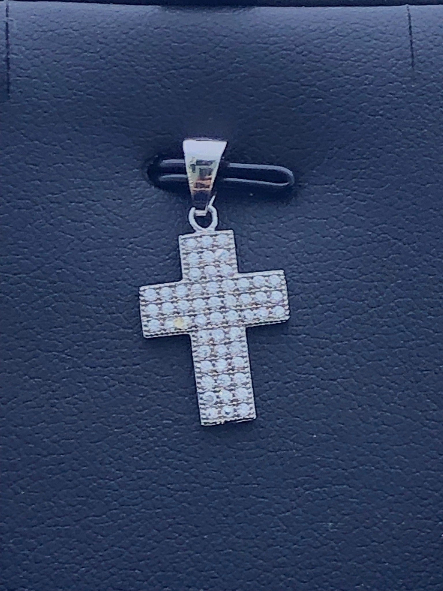 LIV Platinum Sterling Silver .925 White Sapphire Small Cross Design Pave Necklace