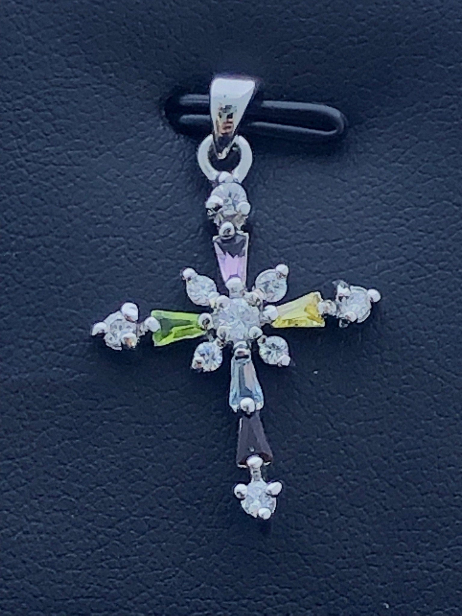 LIV Platinum Sterling Silver .925 Multi Color Sapphire Baguette Cross Necklace Gift