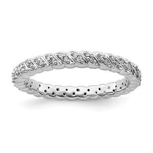 LIV Platinum Sterling Silver White Diamonds Braided Eternity Stackable Band Ring