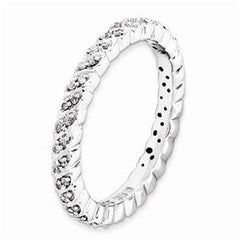 LIV Platinum Sterling Silver White Diamonds Braided Eternity Stackable Band Ring