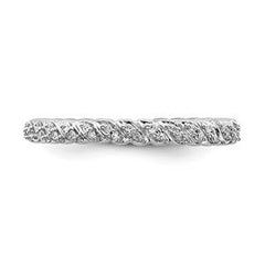 LIV Platinum Sterling Silver White Diamonds Braided Eternity Stackable Band Ring