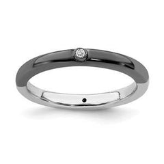 LIV Platinum Sterling Silver Yin Yang Black Diamond Halo Stackable Band Ring Size 9