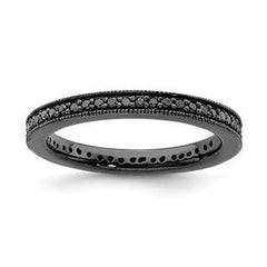 LIV Black Sterling Silver Black Diamonds Vintage Style Eternity Stackable Band Ring