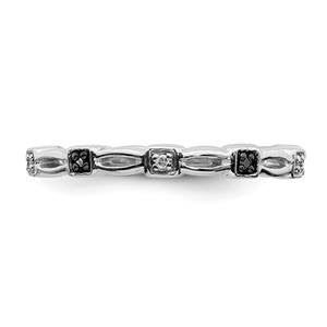 LIV Platinum Sterling Silver Black & White Diamond Eternity Stackable Band Ring