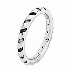 LIV Platinum Sterling Silver Black White Diamonds Eternity Stackable Band Ring Sz 8