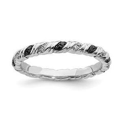 LIV Platinum Sterling Silver Black White Diamonds Eternity Stackable Band Ring Sz 10