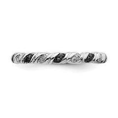 LIV Platinum Sterling Silver Black White Diamonds Eternity Stackable Band Ring Sz 10