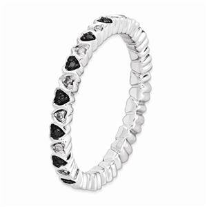 LIV Platinum Sterling Silver Black White Diamonds Eternity Stackable Band Ring