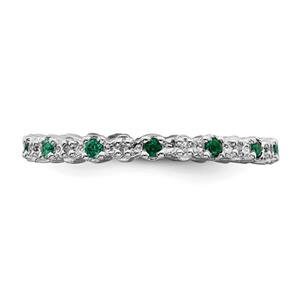 LIV Platinum Sterling Silver Green Emerald Diamonds Eternity Stackable Band Ring