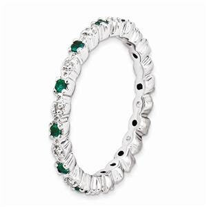 LIV Platinum Sterling Silver Green Emerald Diamonds Eternity Stackable Band Ring