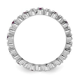 LIV Platinum Sterling Silver Garnet & Diamonds Eternity Stackable Band Ring