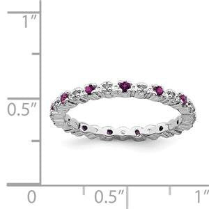 LIV Platinum Sterling Silver Garnet & Diamonds Eternity Stackable Band Ring