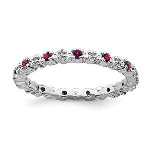 LIV Platinum Sterling Silver Red Ruby & Diamonds Eternity Stackable Band Ring