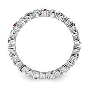 LIV Platinum Sterling Silver Red Ruby & Diamonds Eternity Stackable Band Ring