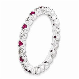 LIV Platinum Sterling Silver Red Ruby & Diamonds Eternity Stackable Band Ring