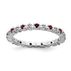 LIV Platinum Sterling Silver Red Garnets & Diamonds Eternity Stackable Band Ring