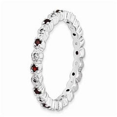 LIV Platinum Sterling Silver Red Garnets & Diamonds Eternity Stackable Band Ring