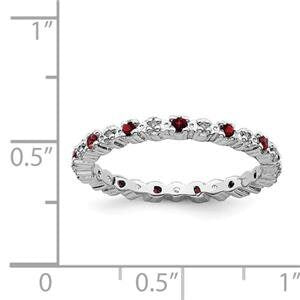 LIV Platinum Sterling Silver Red Garnets & Diamonds Eternity Stackable Band Ring