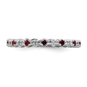 LIV Platinum Sterling Silver Red Garnets & Diamonds Eternity Stackable Band Ring