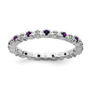 LIV Platinum Sterling Silver Amethyst & Diamonds Eternity Stackable Band Ring