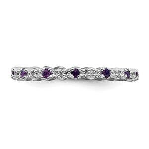 LIV Platinum Sterling Silver Amethyst & Diamonds Eternity Stackable Band Ring