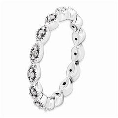 LIV Platinum Silver & White Diamonds Eternity Halo Stackable Band Ring