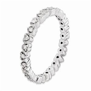 LIV Platinum Silver & White Diamonds Eternity Halo Heart Stackable Band Ring