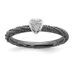 LIV Black Gold Sterling Silver & Diamonds Heart Halo Cable Stackable Band Ring