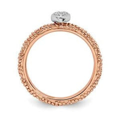 LIV Rose Gold Sterling Silver & Diamonds Heart Halo Cable Stackable Band Ring