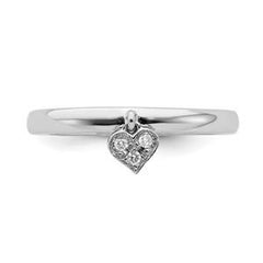 LIV Platinum Sterling Silver & White Diamonds Heart Halo Stackable Band Ring