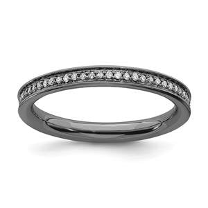 LIV Black Sterling Silver & White Diamonds Eternity Halo Stackable Band Ring