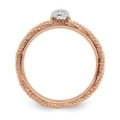 LIV 18k Rose Gold Sterling Silver & Diamonds Oval Halo Cable Stackable Band Ring