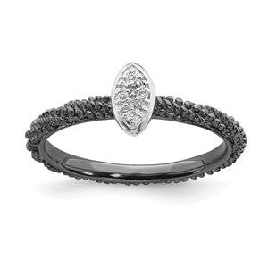 LIV Black Gold Sterling Silver & Diamonds Oval Halo Cable Stackable Band Ring