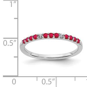 LIV 14k White Gold Pave Diamonds & Red Ruby 2mm Wide Stackable Band Ring Gift
