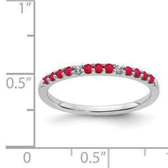 LIV 14k White Gold Pave Diamonds & Red Ruby 2mm Wide Stackable Band Ring Gift