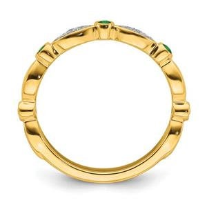 LIV 14k Yellow Gold Diamonds & Green Emeralds 2.50mm Wide Stackable Band Ring