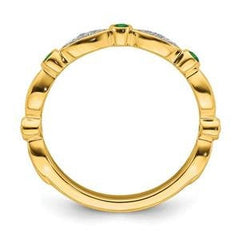 LIV 14k Yellow Gold Diamonds & Green Emeralds 2.50mm Wide Stackable Band Ring