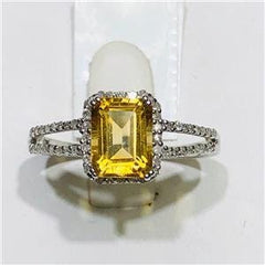 LIV 14k White Gold & Diamonds 0.50ct G-SI1 Golden Citrine 1.36ct Emerald Halo Ring