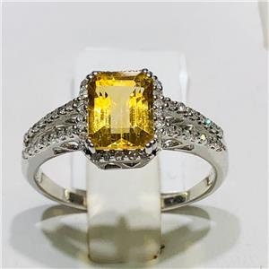 LIV 14k White Gold & Diamonds 0.50ct G-SI1 Golden Citrine 1.36ct Emerald Halo Ring