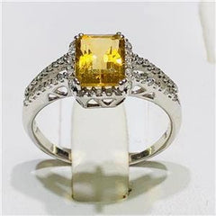 LIV 14k White Gold & Diamonds 0.50ct G-SI1 Golden Citrine 1.36ct Emerald Halo Ring