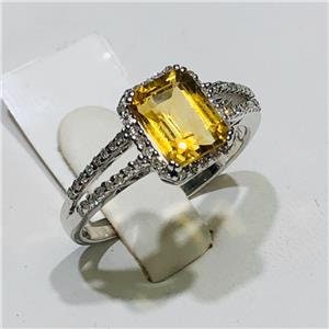 LIV 14k White Gold & Diamonds 0.50ct G-SI1 Golden Citrine 1.36ct Emerald Halo Ring