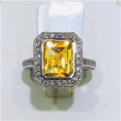 LIV 14k White Gold & Diamonds 1.56ct G-SI1 Golden Topaz 3.98ct Emerald Halo Ring