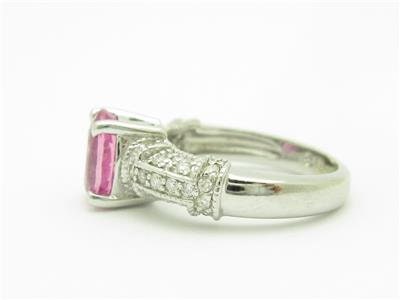 LIV 14k White Gold & Diamonds Pink Sapphire Oval Halo Pave Set Vintage Style Ring