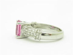 LIV 14k White Gold & Diamonds Pink Sapphire Oval Halo Pave Set Vintage Style Ring