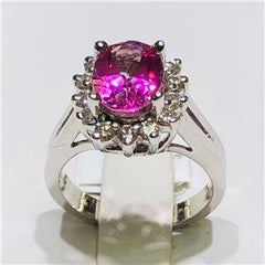 LIV 14k White Gold & Diamonds 0.48ct G-SI1 Pink Sapphire 2.18ct Oval Halo Ring