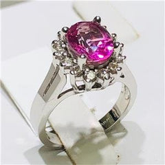 LIV 14k White Gold & Diamonds 0.48ct G-SI1 Pink Sapphire 2.18ct Oval Halo Ring