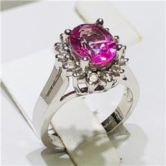 LIV 14k White Gold & Diamonds 0.48ct G-SI1 Pink Sapphire 2.18ct Oval Halo Ring