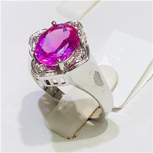 LIV 14k White Gold & Diamonds 0.15ct G-SI1 Pink Sapphire 2.56ct Oval Halo Ring