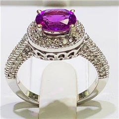 LIV 14k White Gold & Diamonds 0.50ct G-SI1 Pink Sapphire 1.05ct Oval Halo Ring