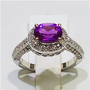 LIV 14k White Gold & Diamonds 0.50ct G-SI1 Pink Sapphire 1.05ct Oval Halo Ring